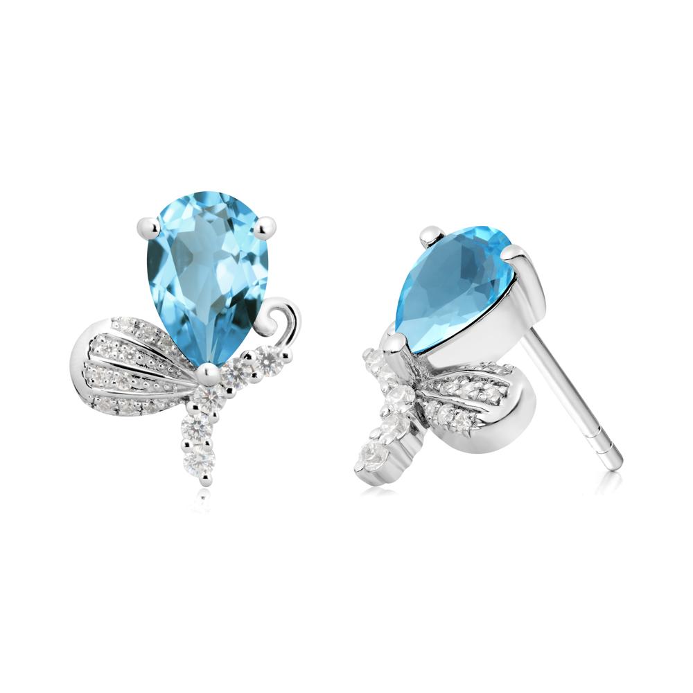 Pear Shaped Swiss Blue Topaz Butterfly Stud Earrings - LUO Jewelry #metal_sterling silver