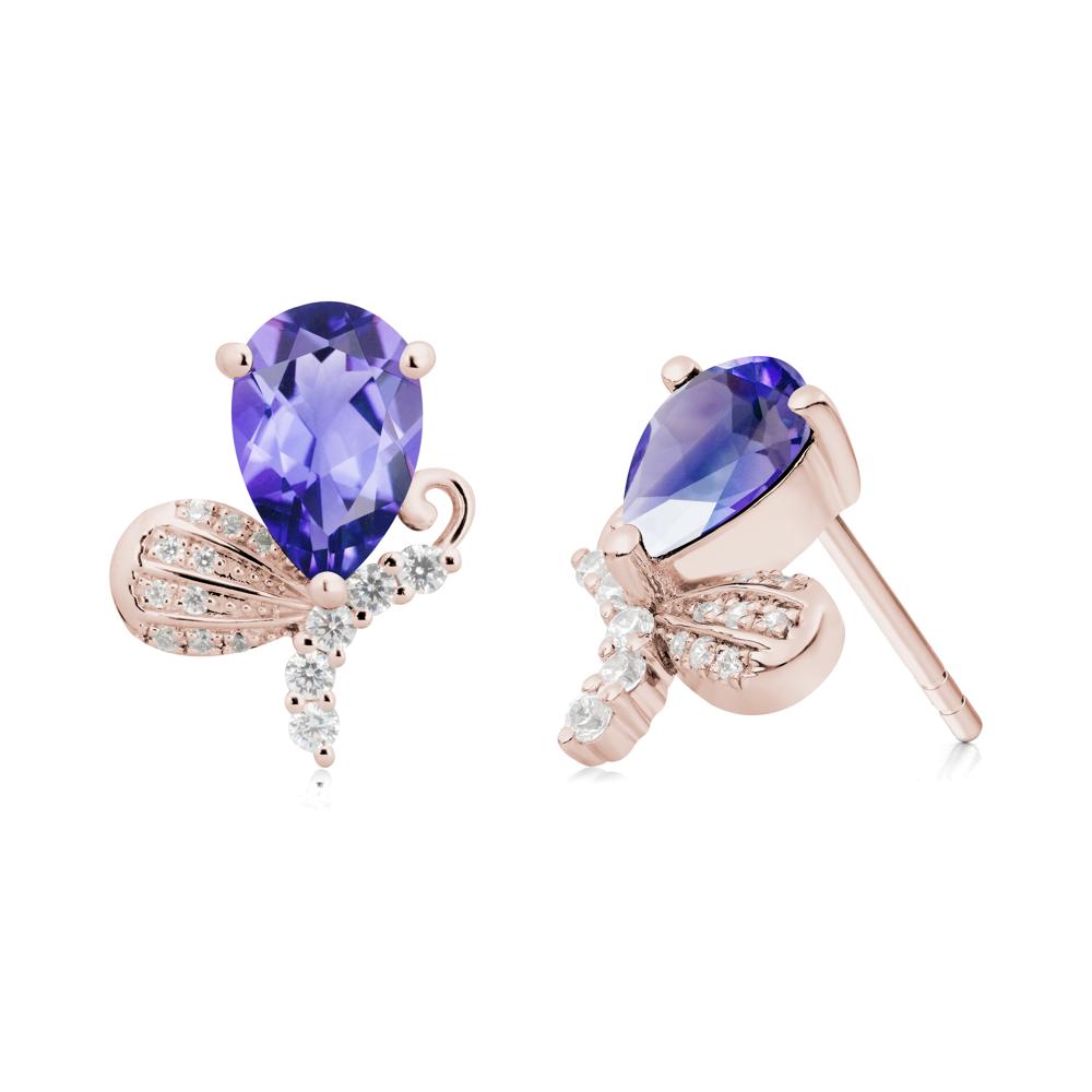 Butterfly Inspired Tear Shaped Tanzanite Earrings - LUO Jewelry #metal_14k rose gold