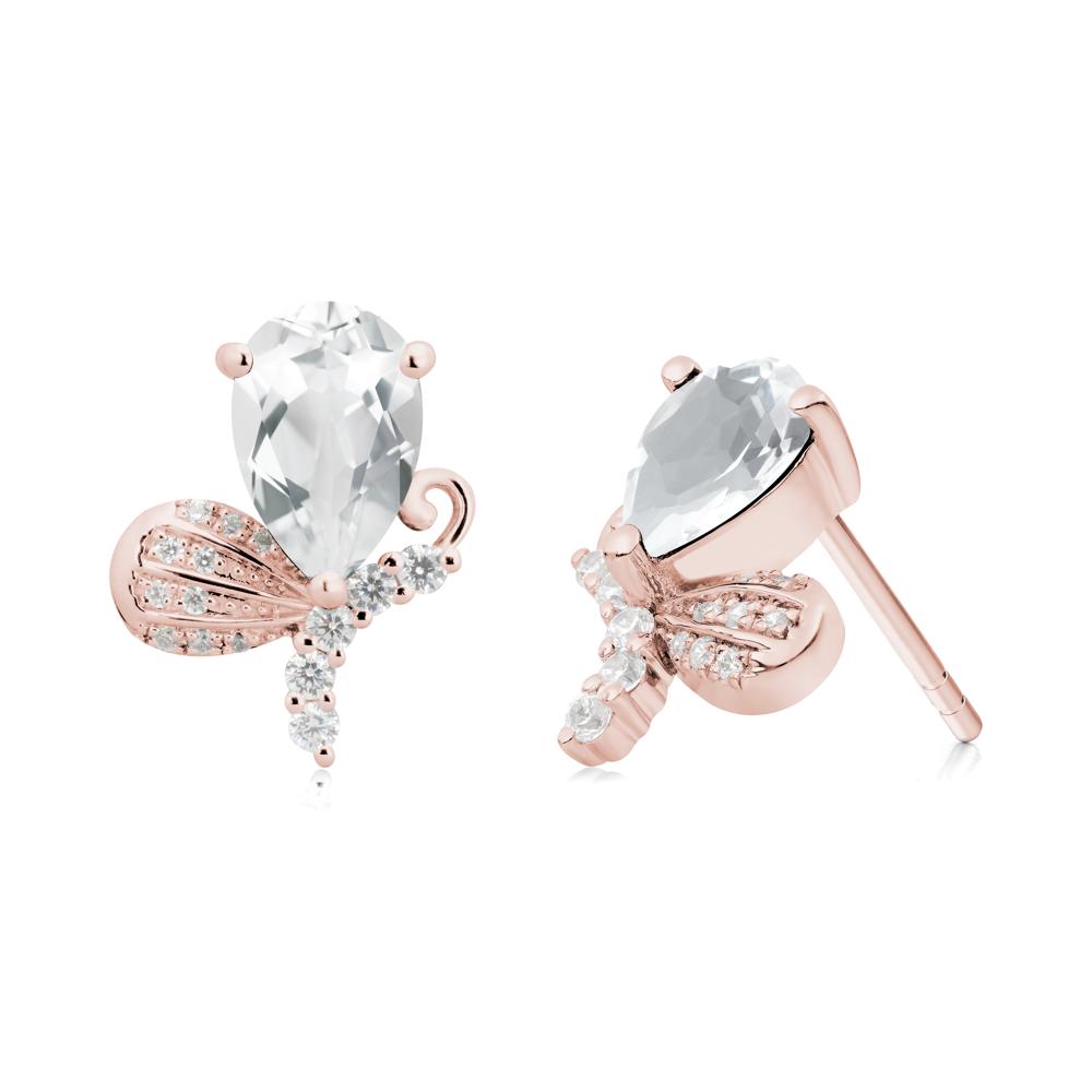 Pear Shaped White Topaz Butterfly Stud Earrings - LUO Jewelry #metal_18k rose gold