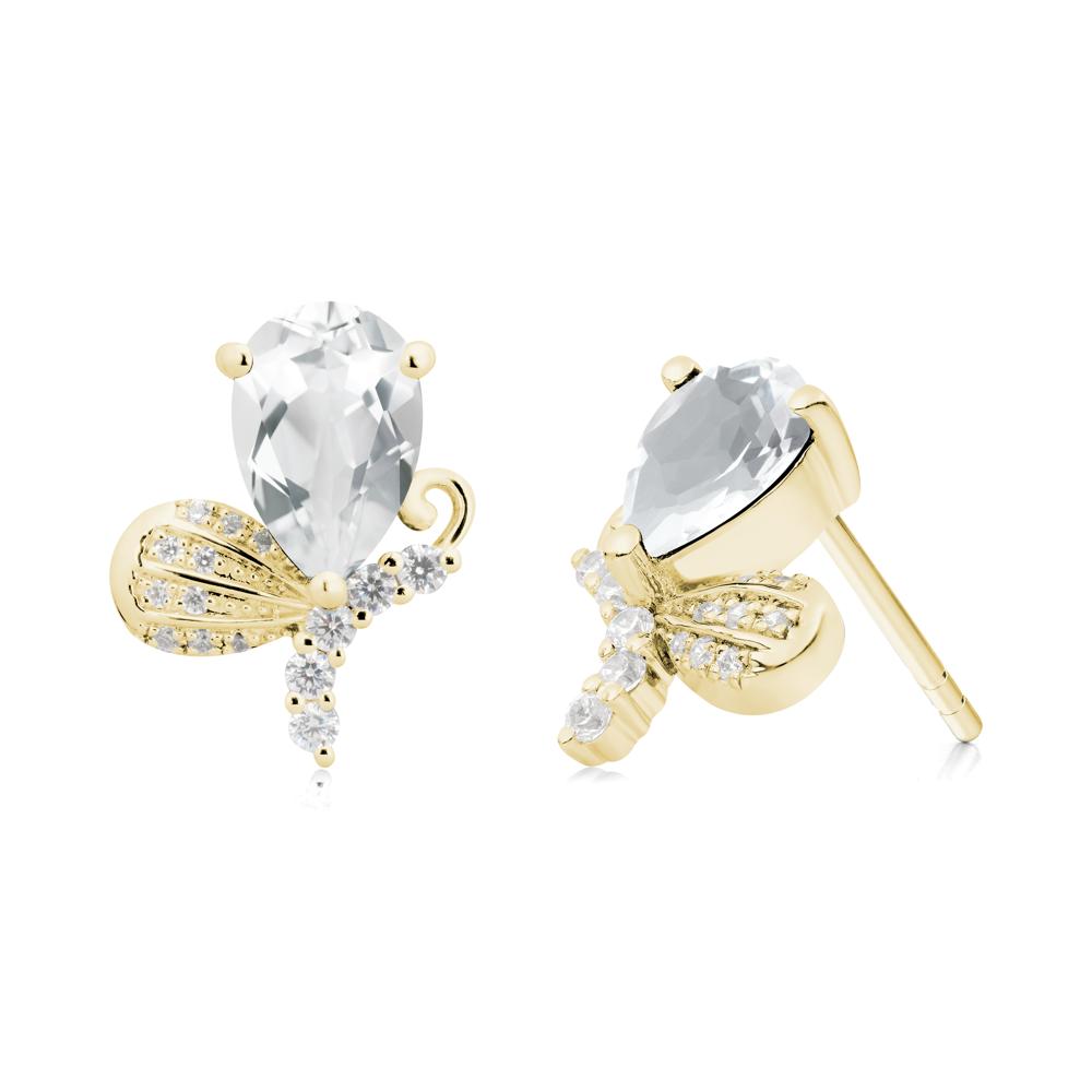 Pear Shaped White Topaz Butterfly Stud Earrings - LUO Jewelry #metal_18k yellow gold