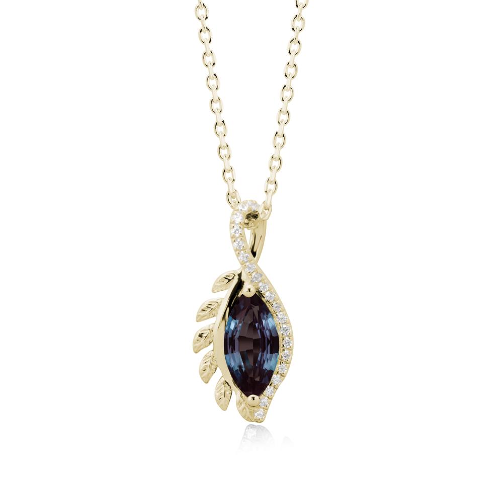 Marquise Alexandrite Leaf Vine Pendant Necklace - LUO Jewelry #metal_14k yellow gold