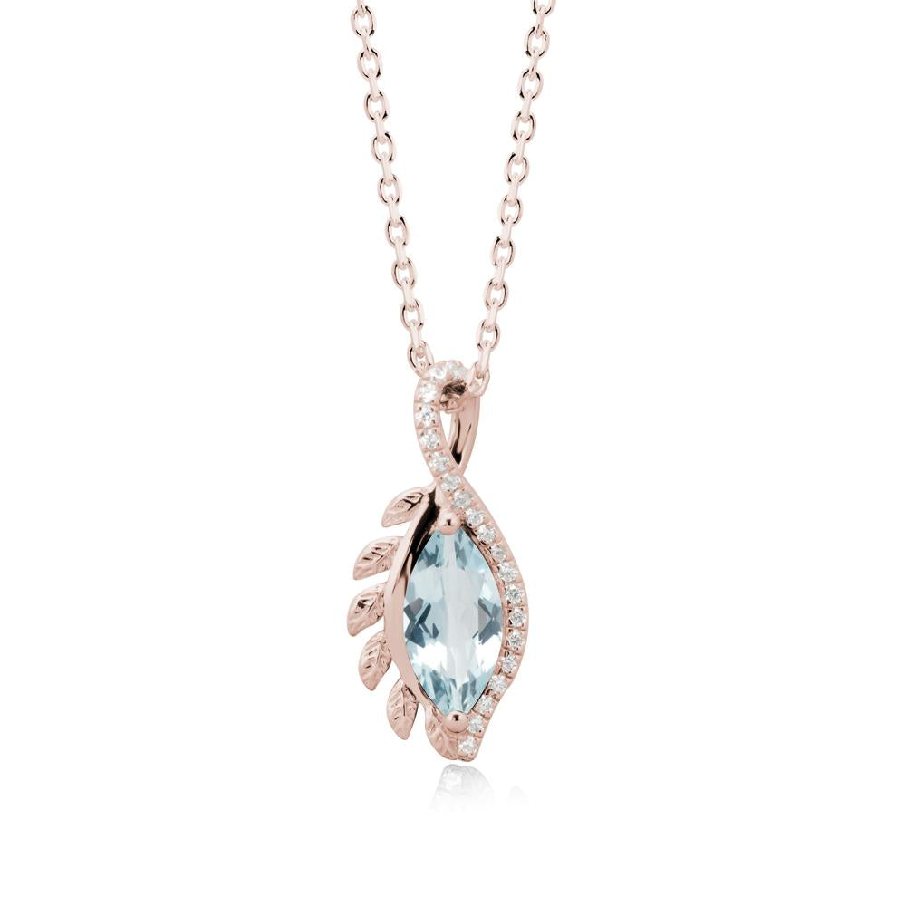 Marquise Aquamarine Leaf Vine Pendant Necklace - LUO Jewelry #metal_14k rose gold