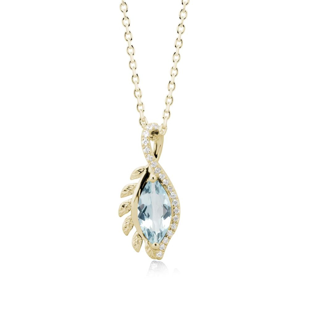 Marquise Aquamarine Leaf Vine Pendant Necklace - LUO Jewelry #metal_14k yellow gold