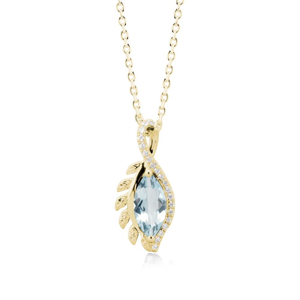 Marquise Aquamarine Leaf Vine Pendant Necklace - LUO Jewelry #metal_18k yellow gold