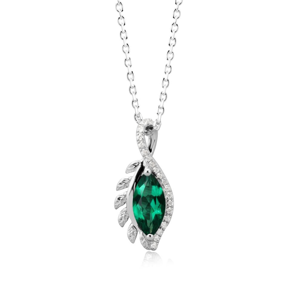 Nature Inspired Marquise Emerald Necklace - LUO Jewelry #metal_14k white gold