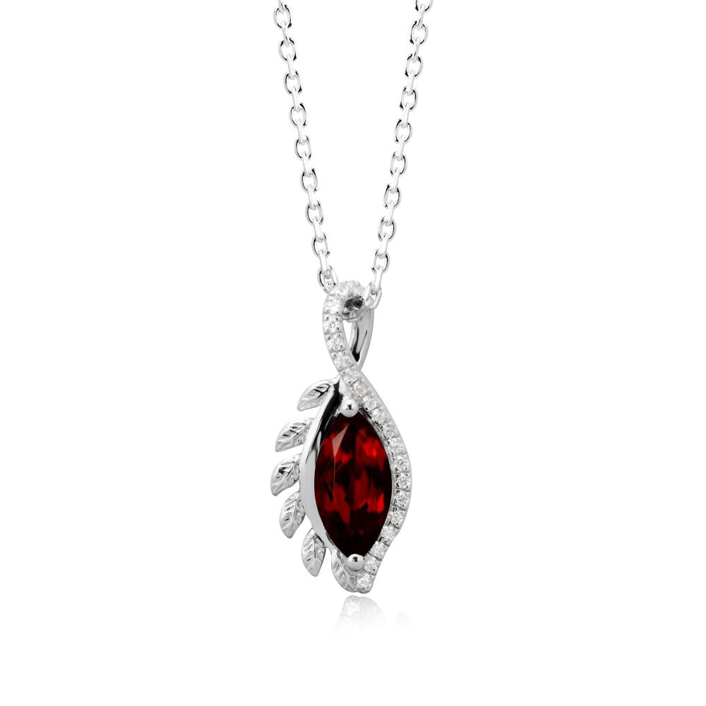 Marquise Garnet Leaf Vine Pendant Necklace - LUO Jewelry #metal_18k white gold