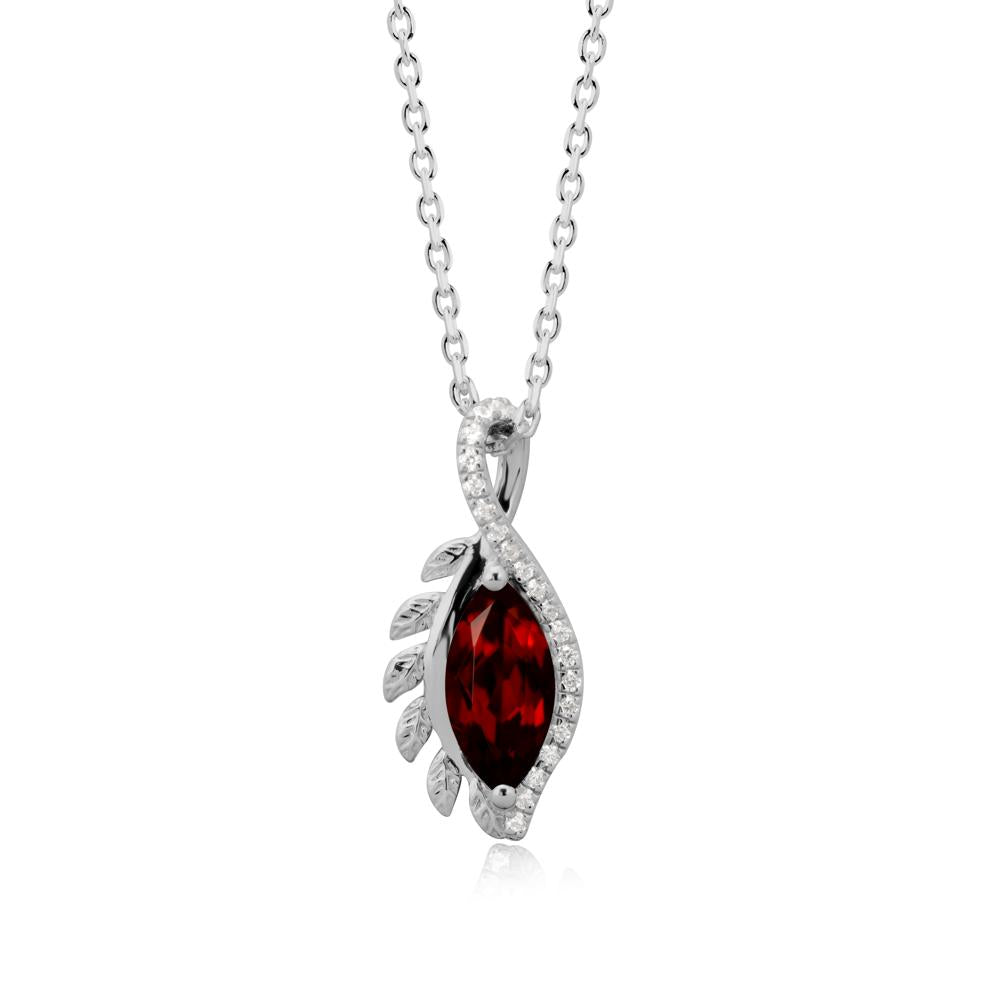 Marquise Garnet Leaf Vine Pendant Necklace - LUO Jewelry #metal_platinum