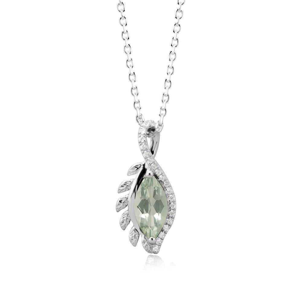 Marquise Green Amethyst Leaf Vine Pendant Necklace - LUO Jewelry #metal_14k white gold