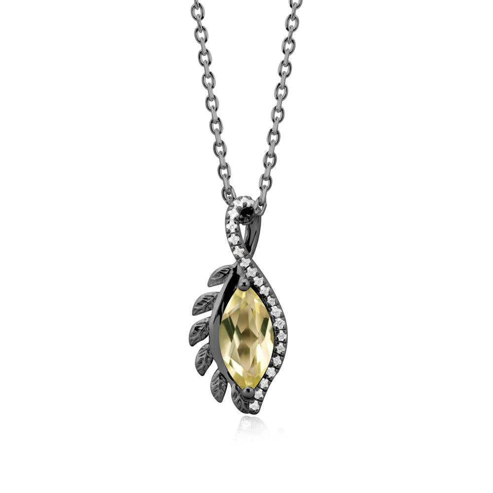 Marquise Lemon Quartz Leaf Vine Pendant Necklace - LUO Jewelry #metal_black finish sterling silver