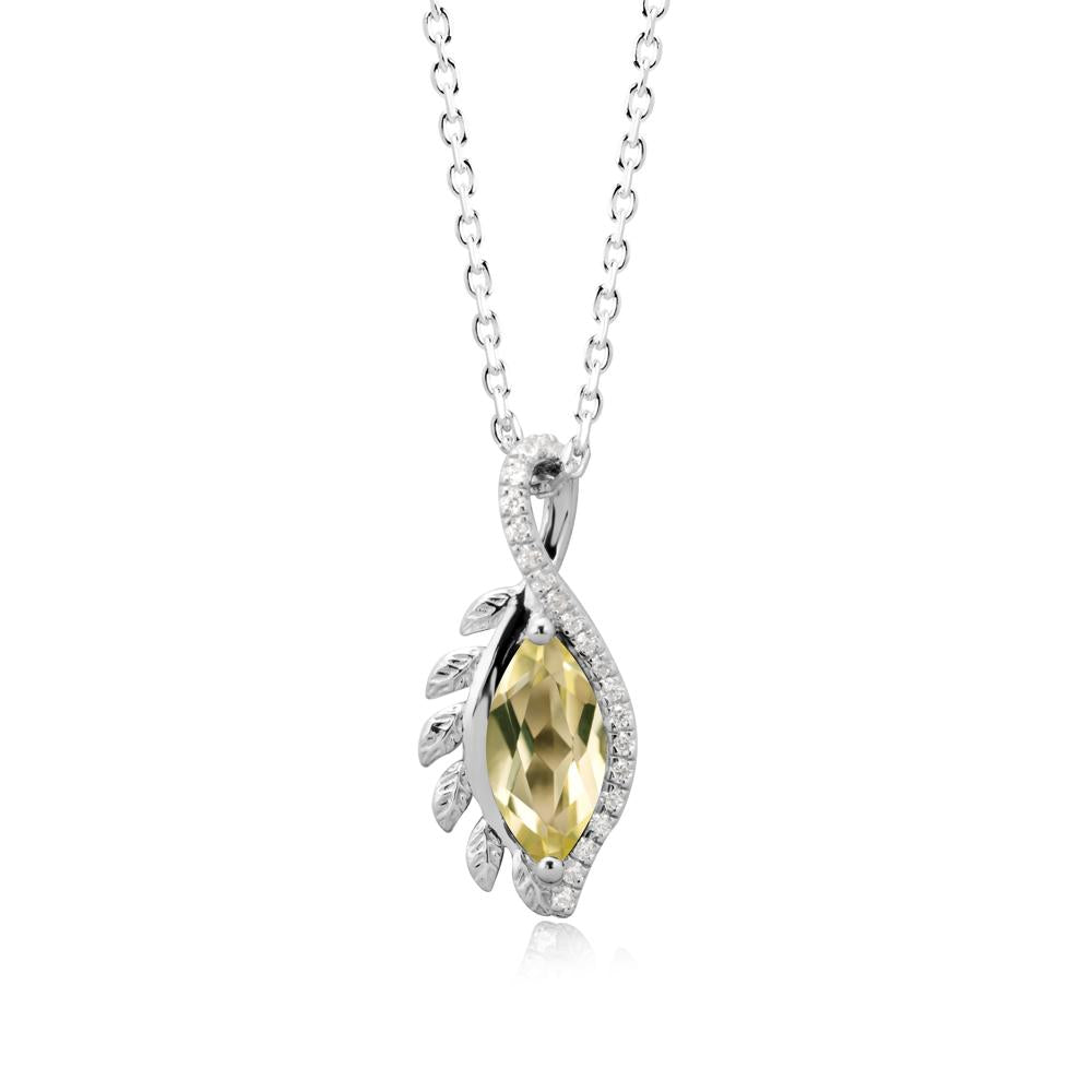 Marquise Lemon Quartz Leaf Vine Pendant Necklace - LUO Jewelry #metal_sterling silver