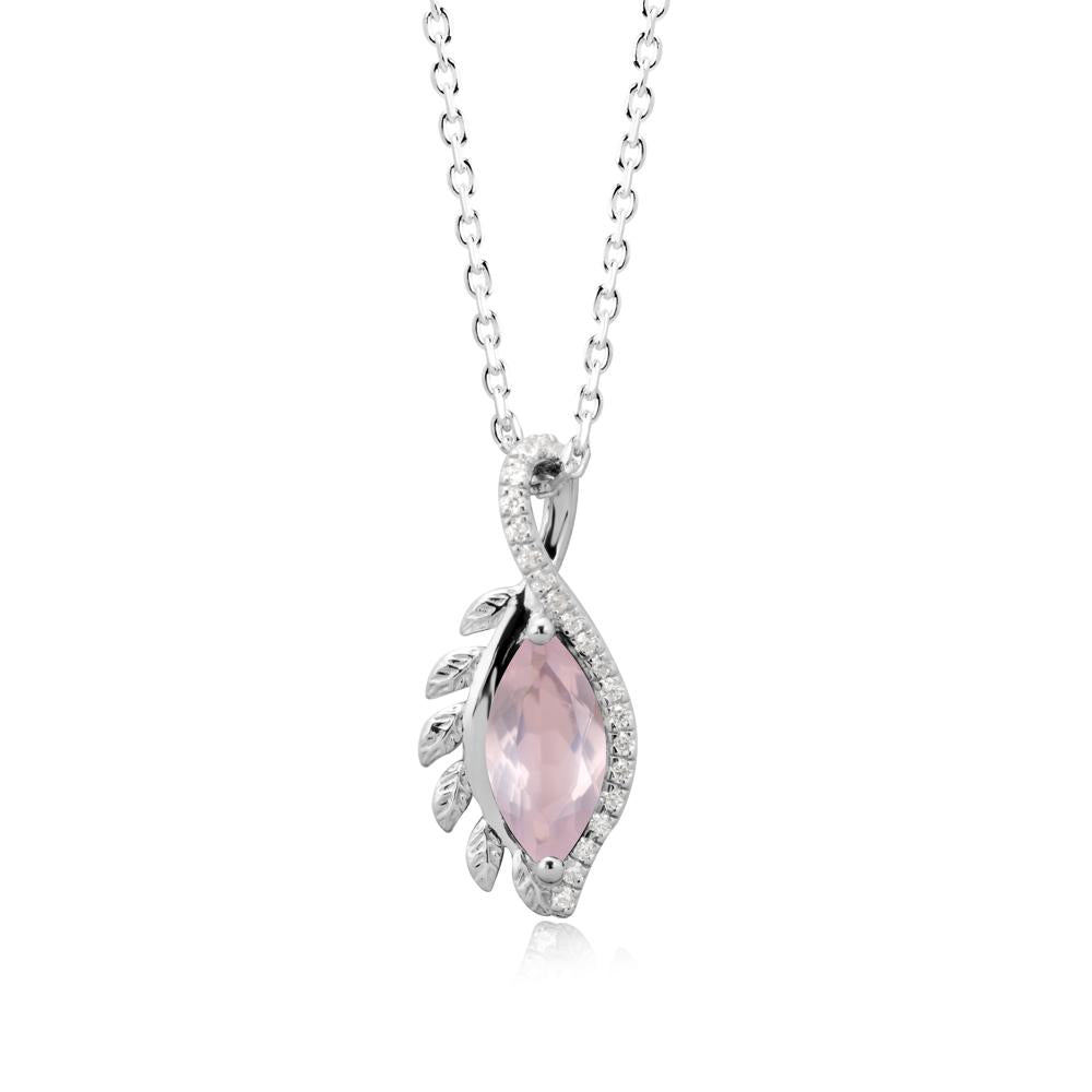 Marquise Rose Quartz Leaf Vine Pendant Necklace - LUO Jewelry #metal_18k white gold
