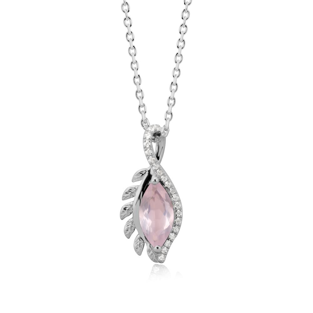 Marquise Rose Quartz Leaf Vine Pendant Necklace - LUO Jewelry #metal_platinum