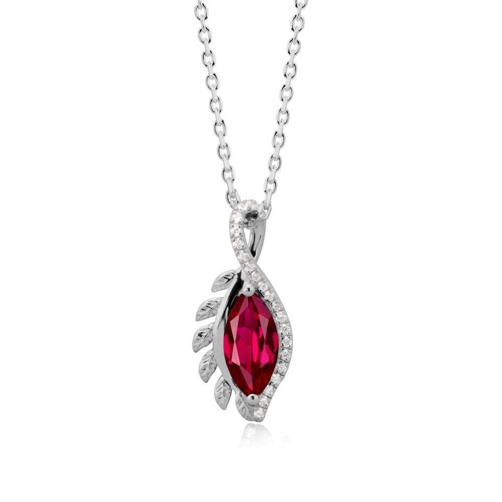 Marquise Ruby Leaf Vine Pendant Necklace - LUO Jewelry #metal_platinum