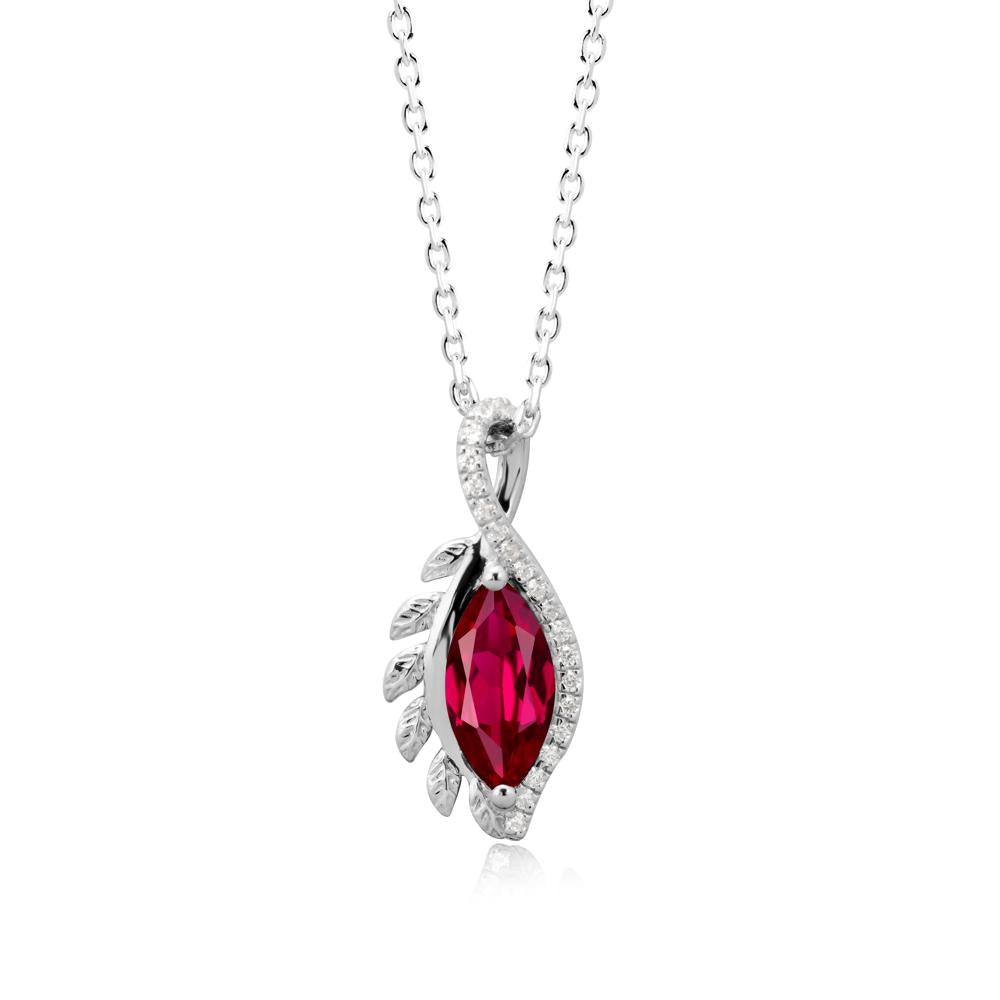Marquise Ruby Leaf Vine Pendant Necklace - LUO Jewelry #metal_sterling silver