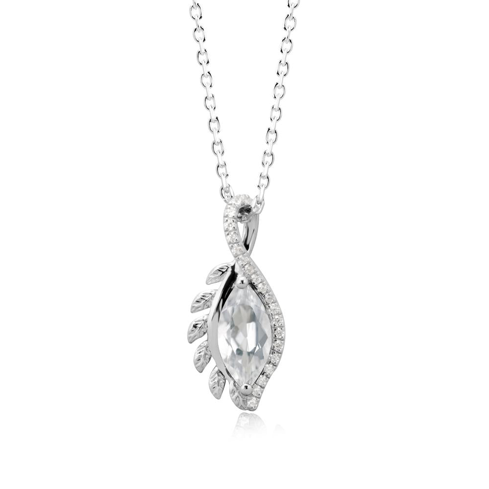 Marquise White Topaz Leaf Vine Pendant Necklace - LUO Jewelry #metal_14k white gold