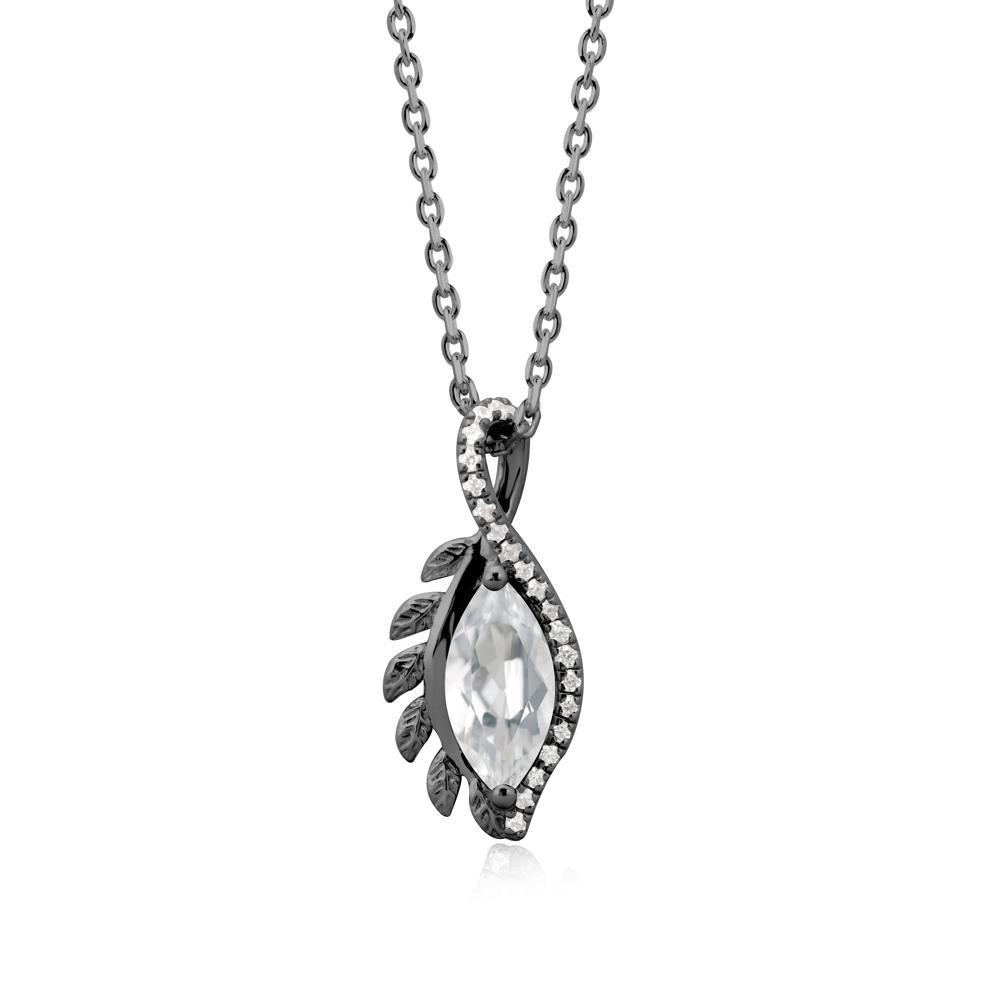 Marquise White Topaz Leaf Vine Pendant Necklace - LUO Jewelry #metal_black finish sterling silver