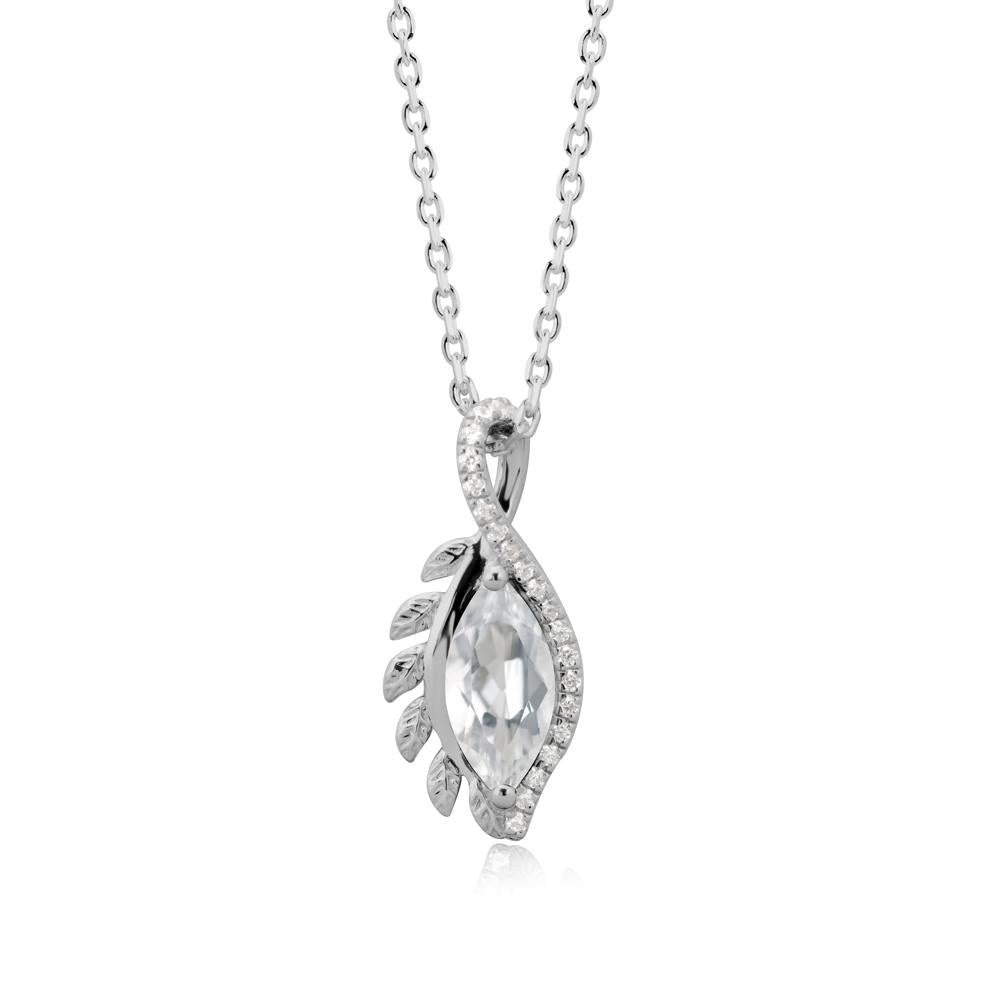 Marquise White Topaz Leaf Vine Pendant Necklace - LUO Jewelry #metal_platinum