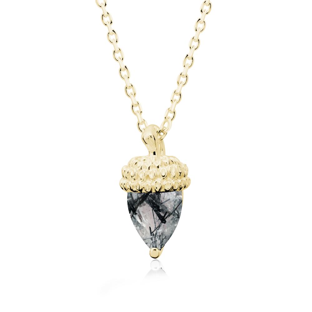 Nature's Charm Black Rutilated Quartz Acorn Necklace - LUO Jewelry #metal_18k yellow gold