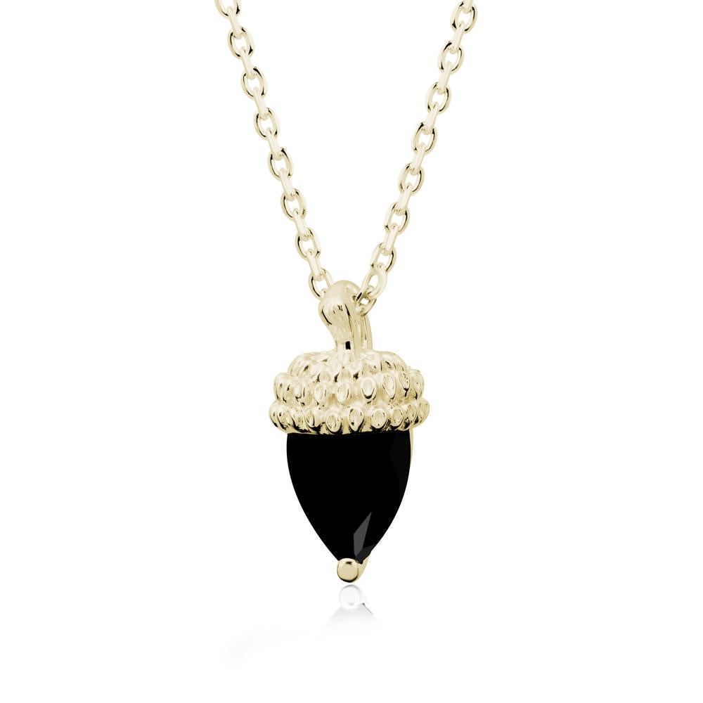 Pear Cut Black Spinel Acorn Pendant - LUO Jewelry #metal_14k yellow gold