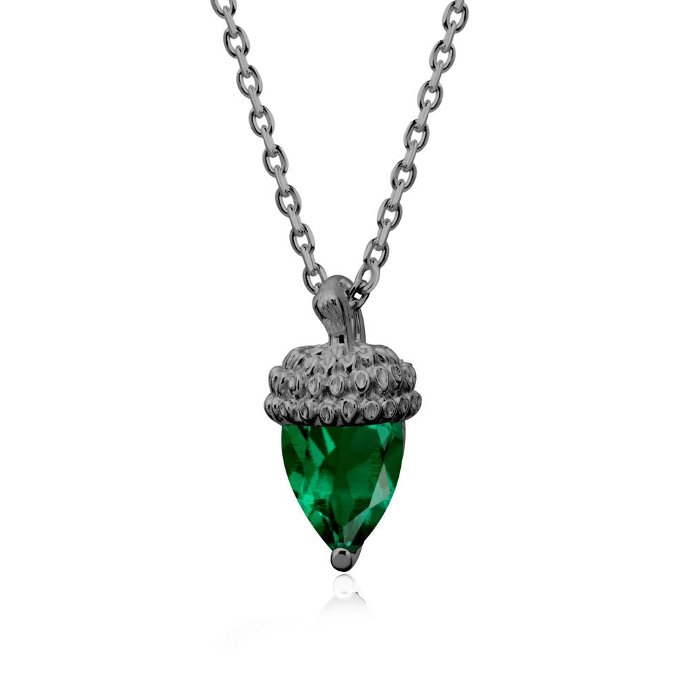 Pear Cut Emerald Acorn Pendant - LUO Jewelry #metal_black finish sterling silver