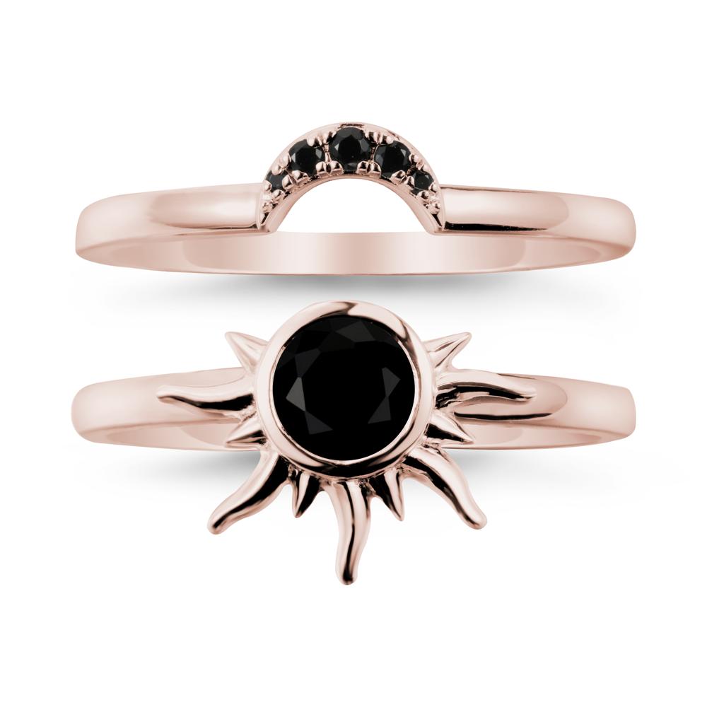 Round Black Spinel Sunburst Ring Set - LUO Jewelry #metal_xxxxx