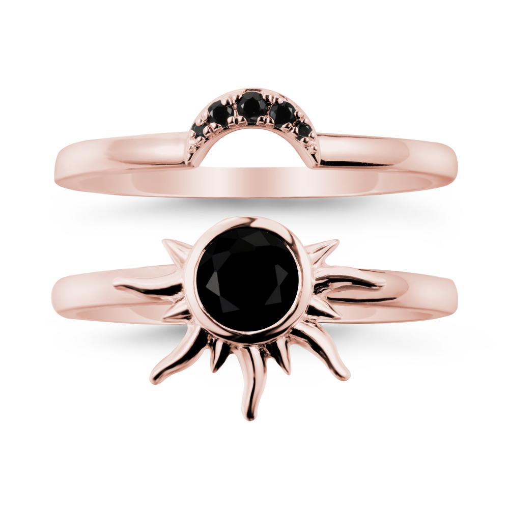 Round Black Spinel Sunburst Ring Set - LUO Jewelry #metal_xxxxx