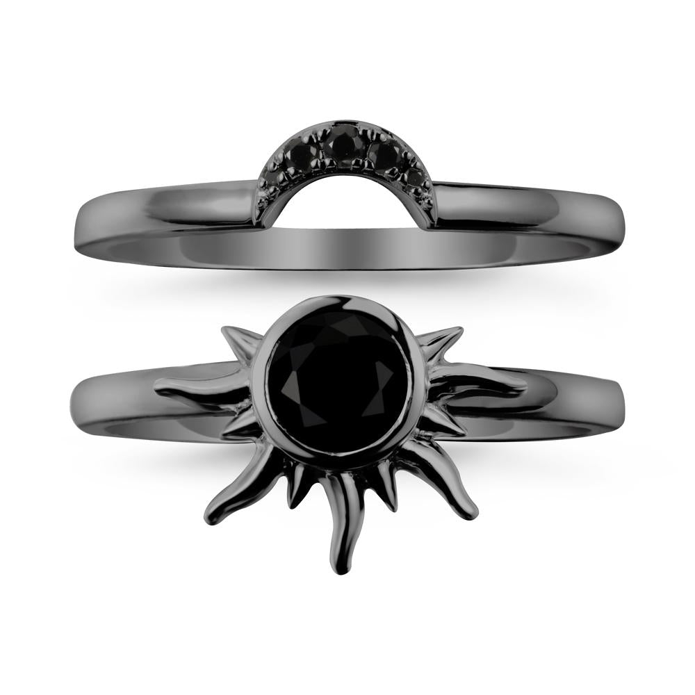Round Black Spinel Sunburst Ring Set - LUO Jewelry #metal_xxxxx