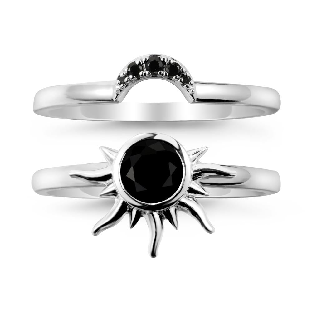 Round Black Spinel Sunburst Ring Set - LUO Jewelry #metal_xxxxx