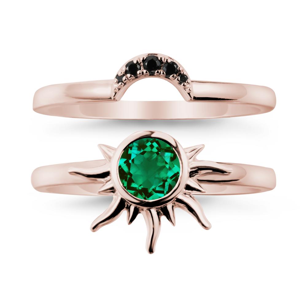 Round Emerald Sunburst Ring Set - LUO Jewelry #metal_xxxxx