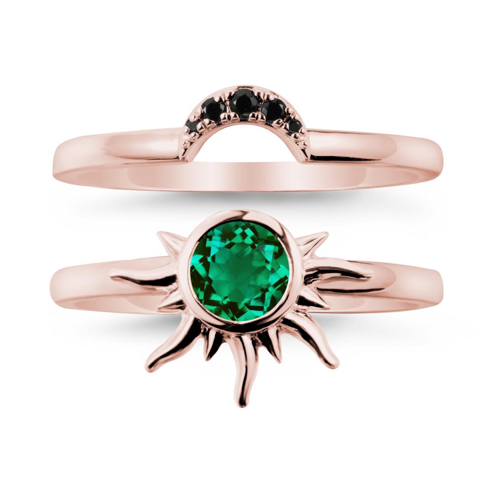 Round Emerald Sunburst Ring Set - LUO Jewelry #metal_xxxxx
