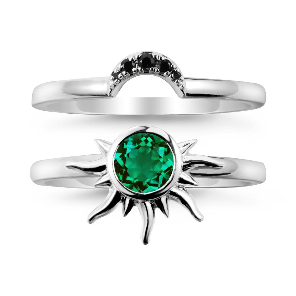 Round Emerald Sunburst Ring Set - LUO Jewelry #metal_xxxxx