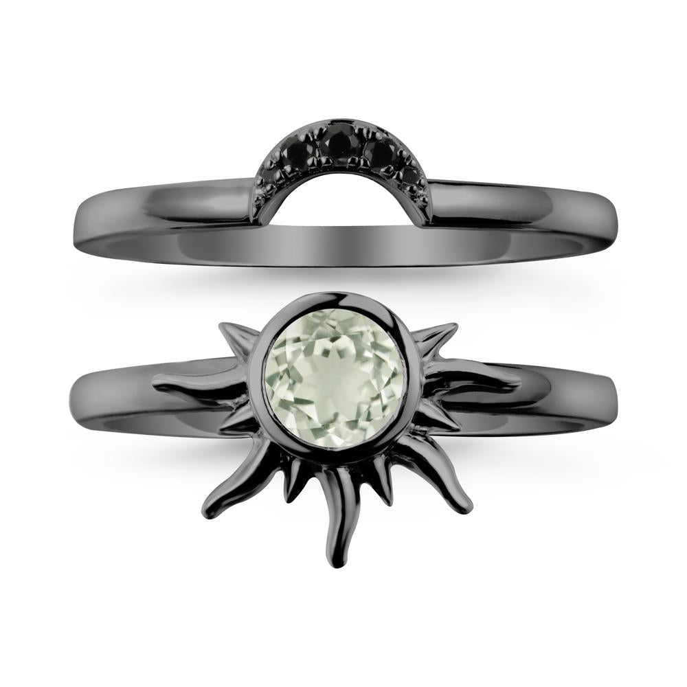 Round Green Amethyst Sunburst Ring Set - LUO Jewelry #metal_xxxxx
