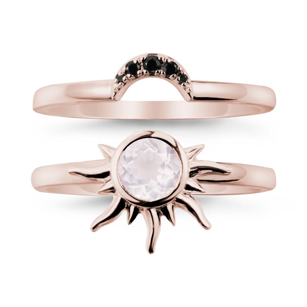 Round Rose Quartz Sunburst Ring Set - LUO Jewelry #metal_xxxxx