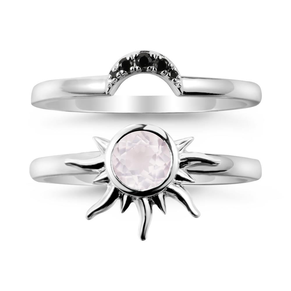 Round Rose Quartz Sunburst Ring Set - LUO Jewelry #metal_xxxxx