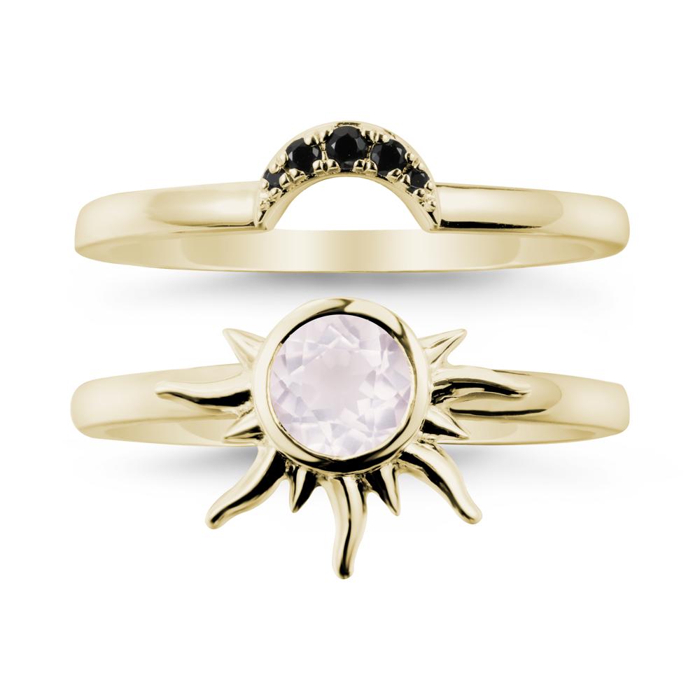 Round Rose Quartz Sunburst Ring Set - LUO Jewelry #metal_xxxxx