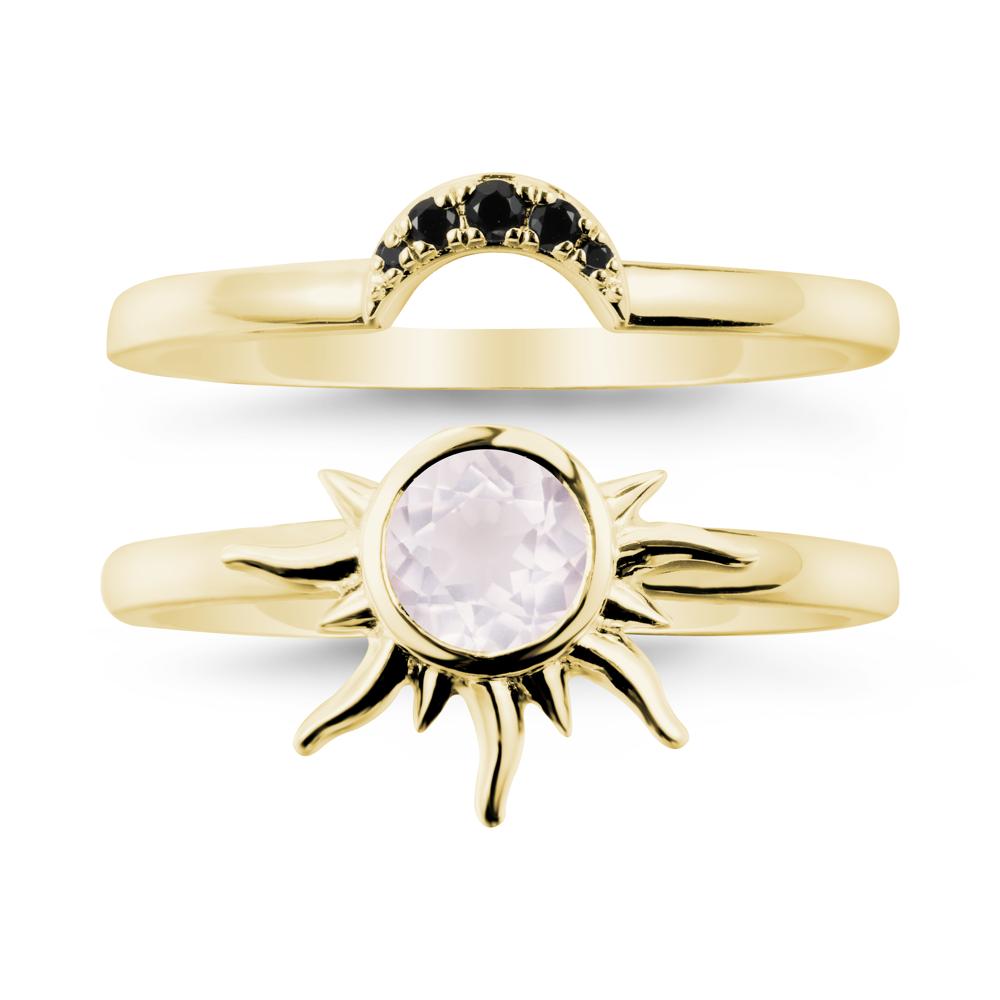 Round Rose Quartz Sunburst Ring Set - LUO Jewelry #metal_xxxxx