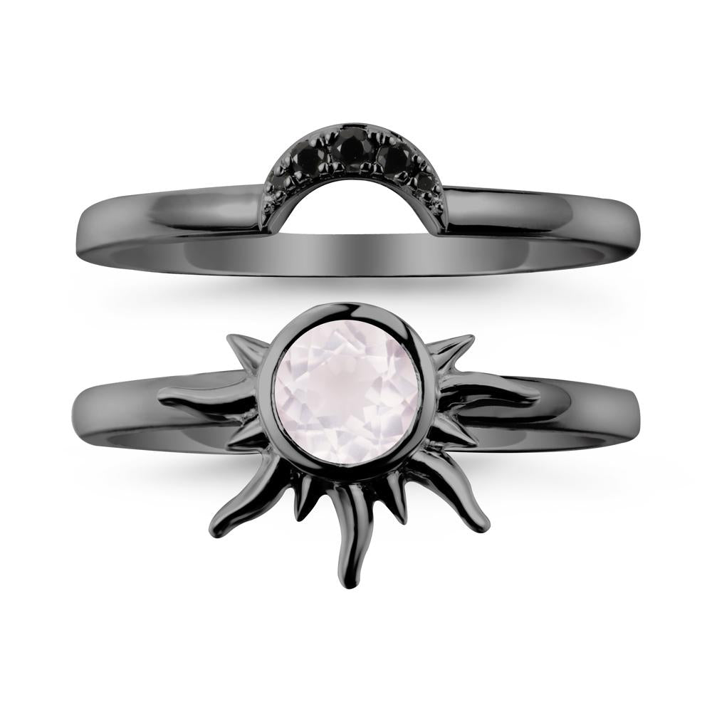 Round Rose Quartz Sunburst Ring Set - LUO Jewelry #metal_xxxxx