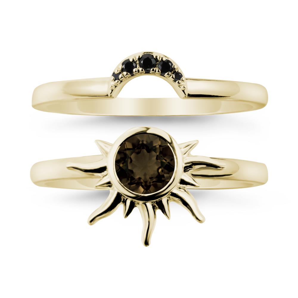 Round Smoky Quartz Sunburst Ring Set - LUO Jewelry #metal_xxxxx