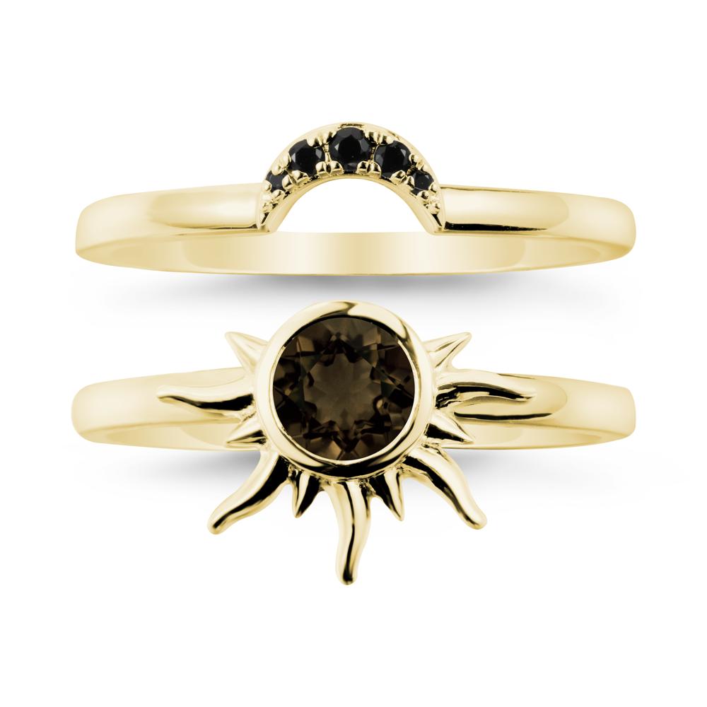 Round Smoky Quartz Sunburst Ring Set - LUO Jewelry #metal_xxxxx