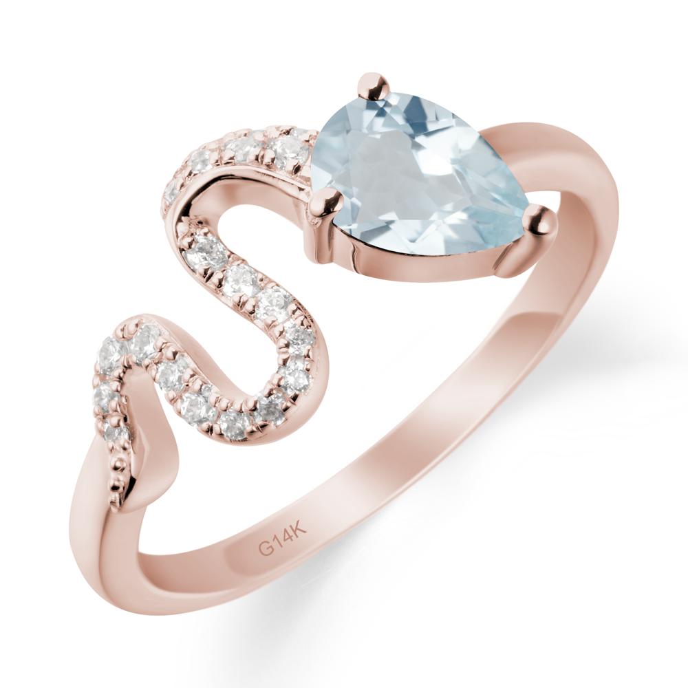 Elegant Wave Band Aquamarine Ring - LUO Jewelry #metal_14k rose gold