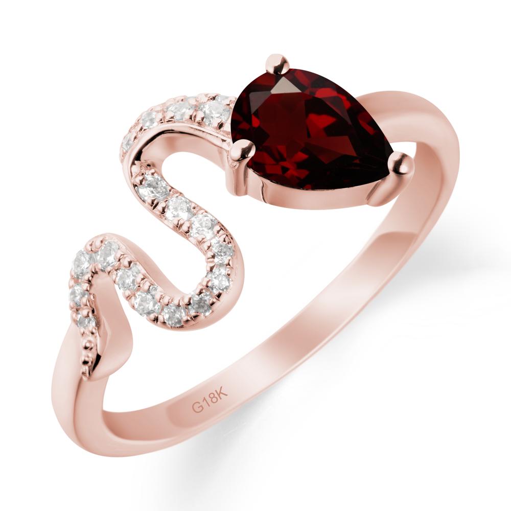 Elegant Wave Band Garnet Ring - LUO Jewelry #metal_18k rose gold