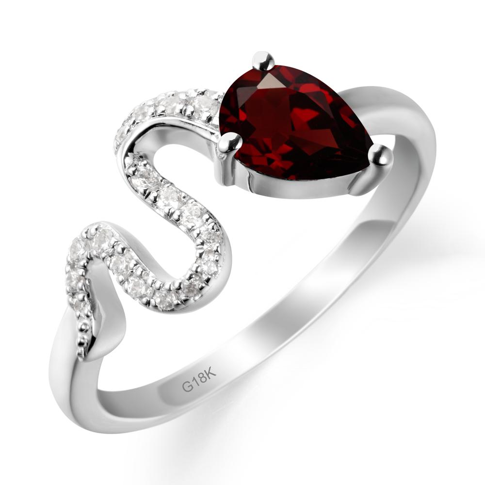 Elegant Wave Band Garnet Ring - LUO Jewelry #metal_18k white gold