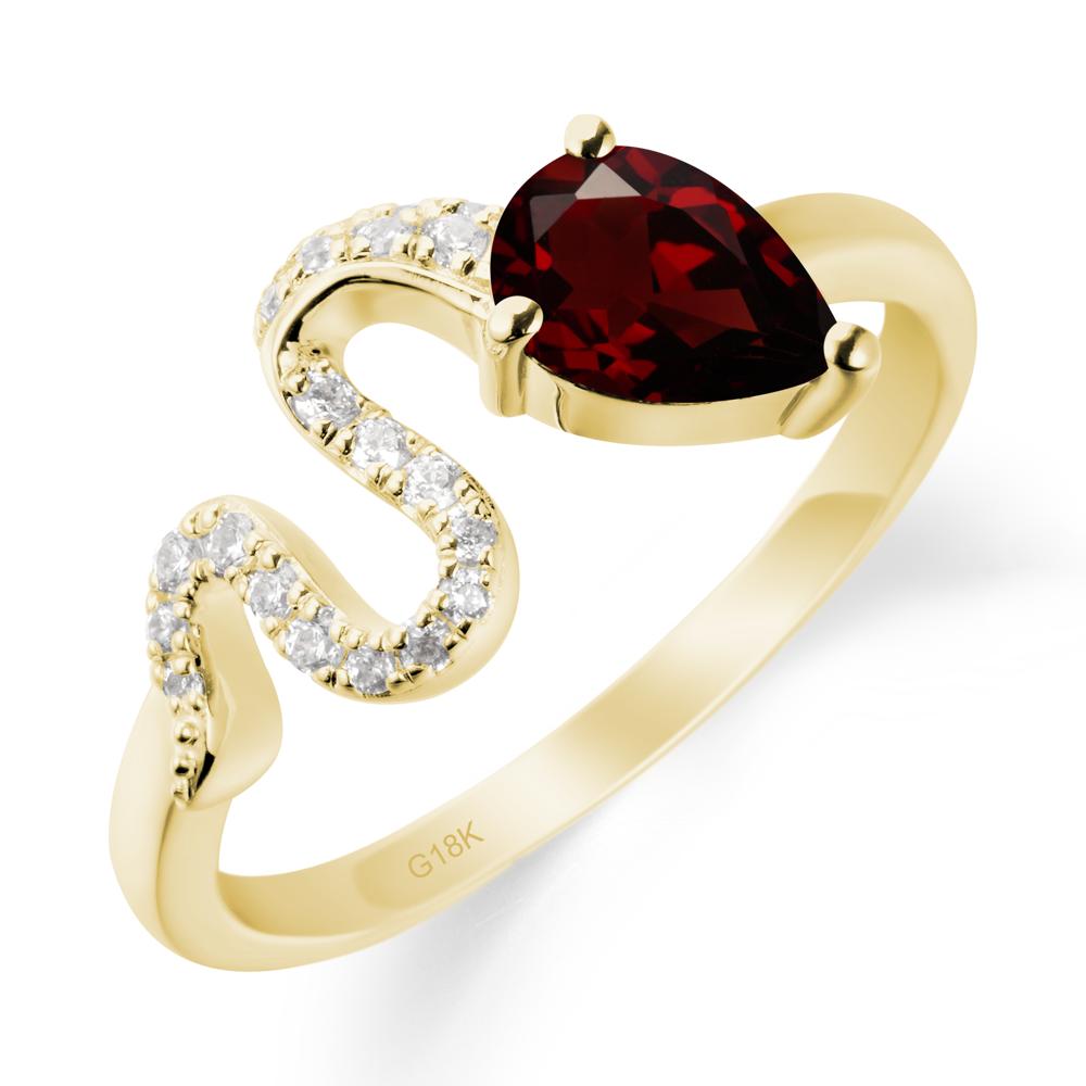 Elegant Wave Band Garnet Ring - LUO Jewelry #metal_18k yellow gold
