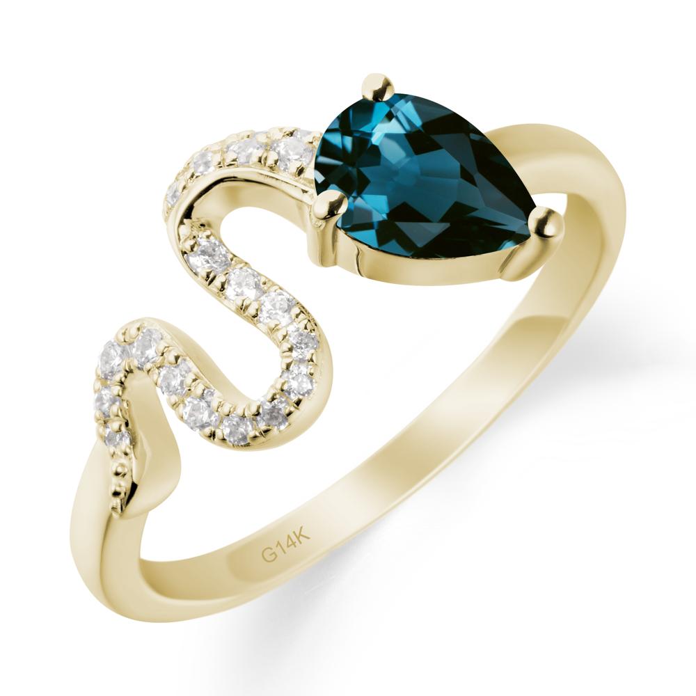 Pear Shaped London Blue Topaz Serpent Ring - LUO Jewelry #metal_14k yellow gold