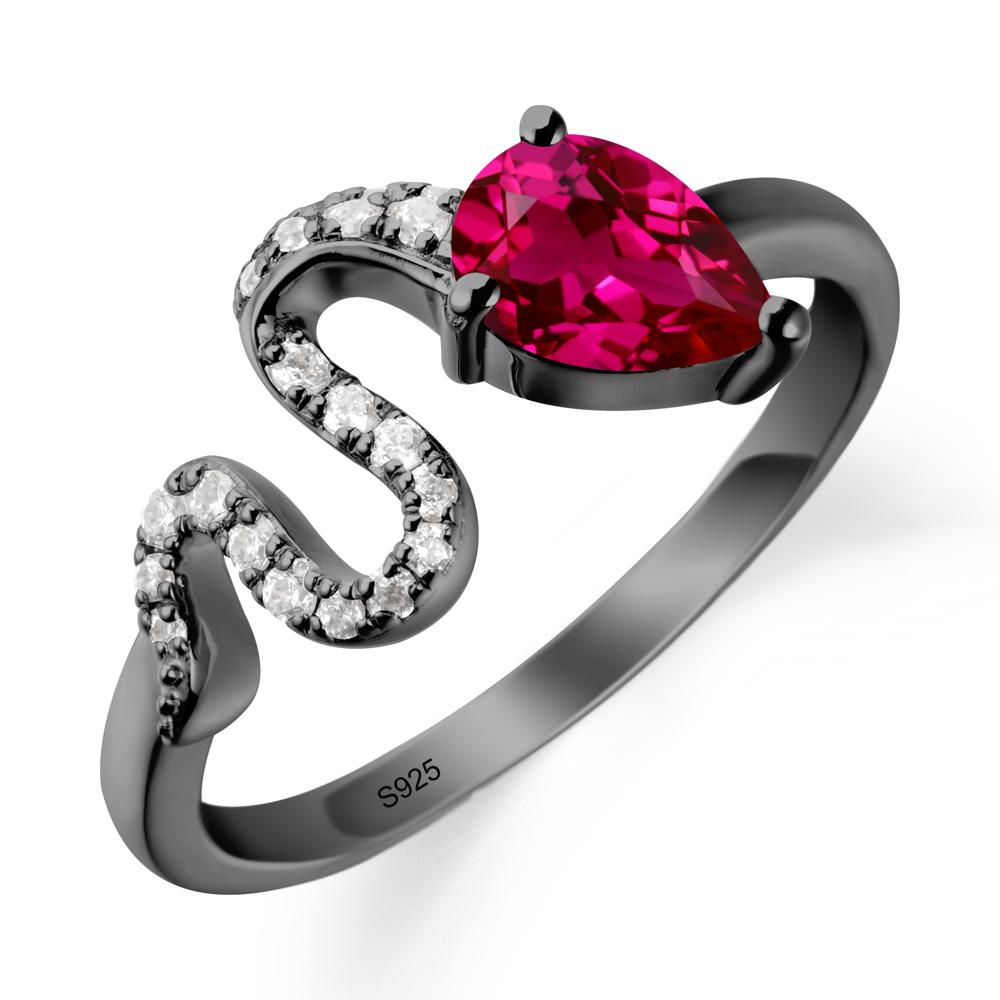 Pear Shaped Ruby Snake Ring - LUO Jewelry #metal_black finish sterling silver