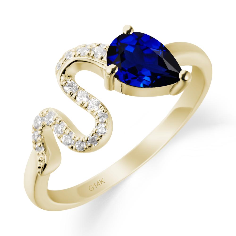 Elegant Wave Band Sapphire Ring - LUO Jewelry #metal_14k yellow gold