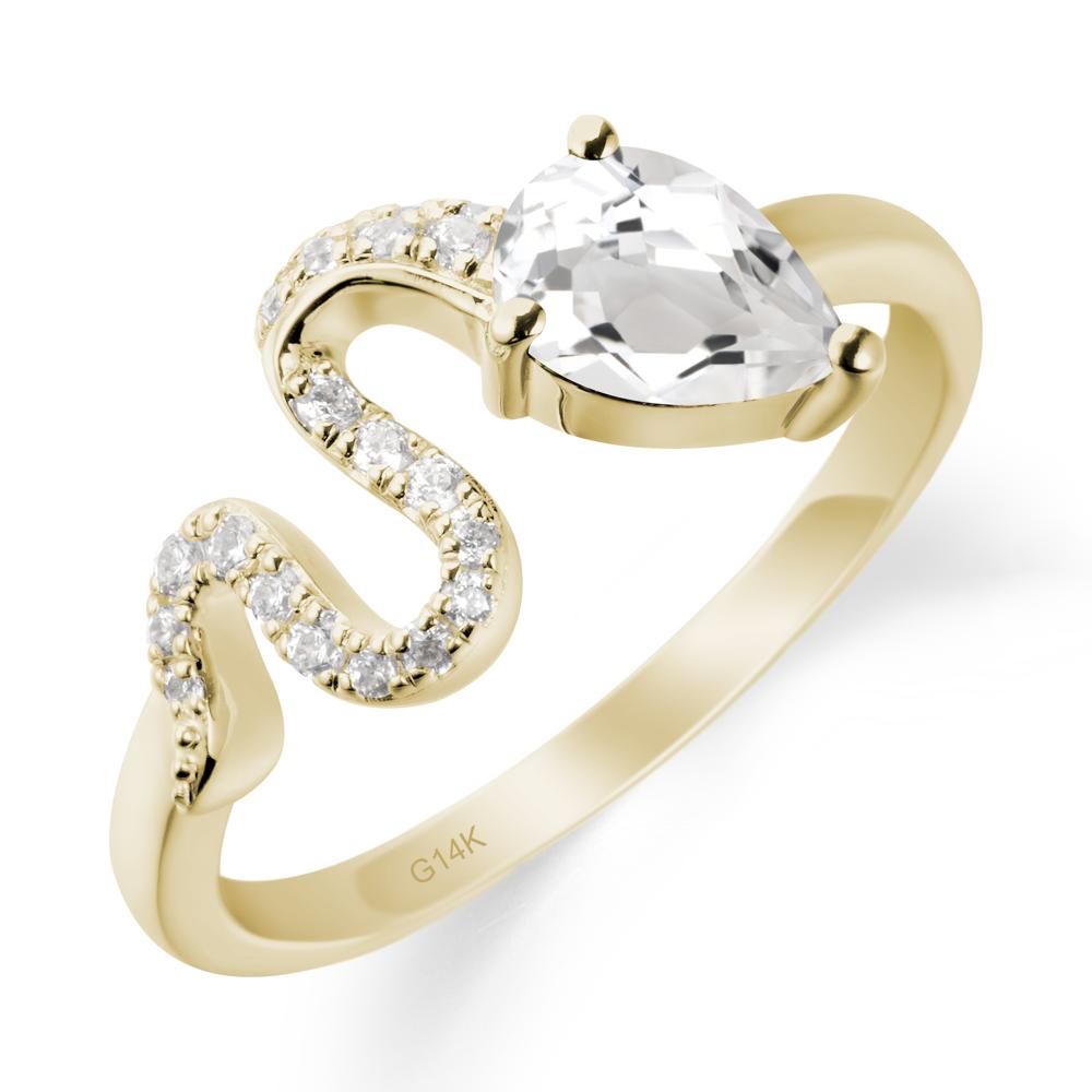 Elegant Wave Band White Topaz Ring - LUO Jewelry #metal_14k yellow gold