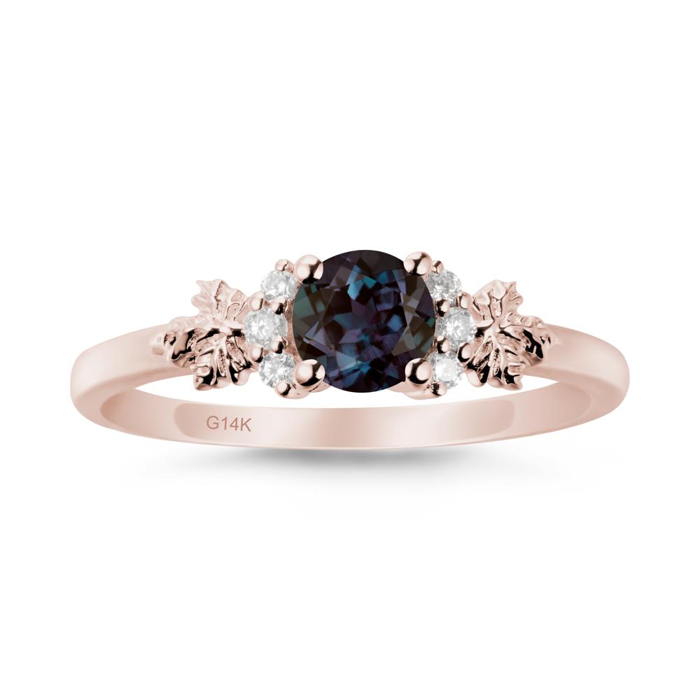 Maple Leaf Round Alexandrite Ring - LUO Jewelry #metal_14k rose gold