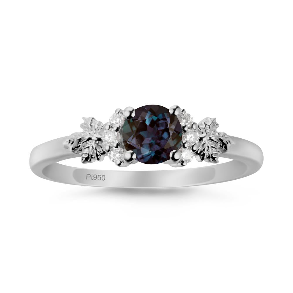 Maple Leaf Round Alexandrite Ring - LUO Jewelry #metal_platinum