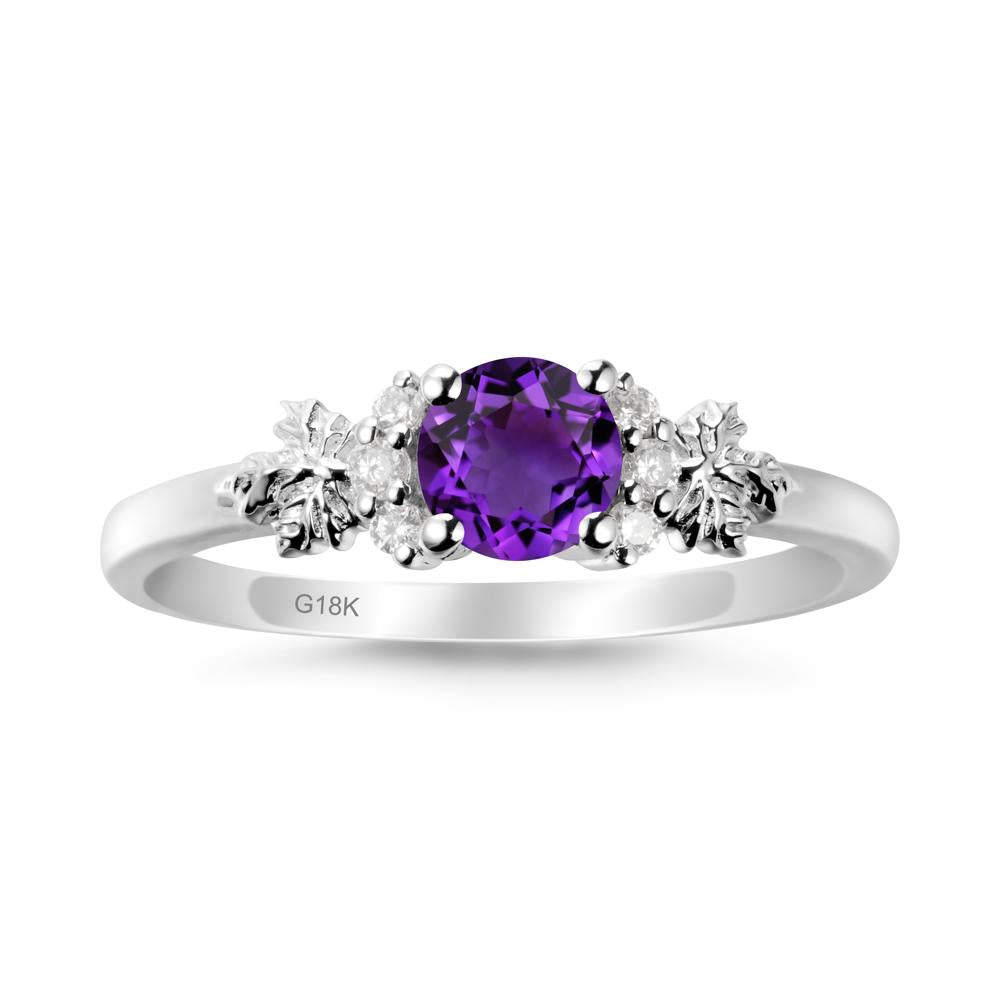 Maple Leaf Ring with Round Amethyst - LUO Jewelry #metal_18k white gold